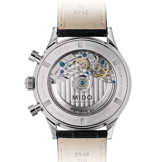 Orologio crono auto Mido Multifort uomo acciaio pelle nera datario riserva 60H M0404271605200-2