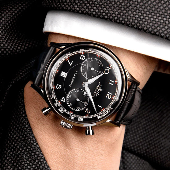 Orologio crono auto Mido Multifort uomo acciaio pelle nera datario riserva 60H M0404271605200-4