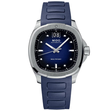 Orologio automatico Mido Multifort uomo acciaio gomma blu riserva 80H M0495261704100-1