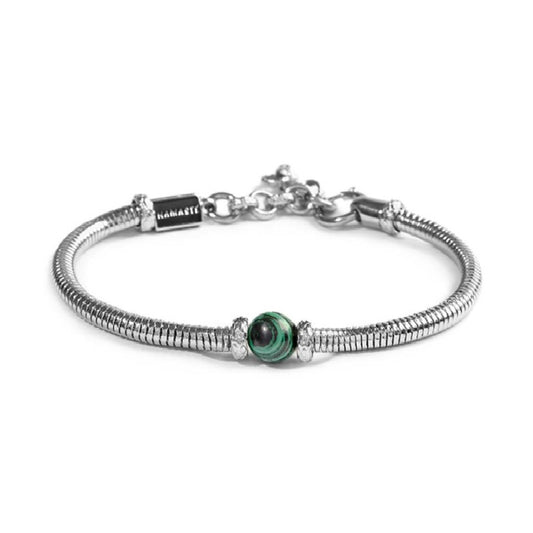 Bracciale uomo catena snake Marlù in acciaio con malachite Regolabile 18-21,5 cm
