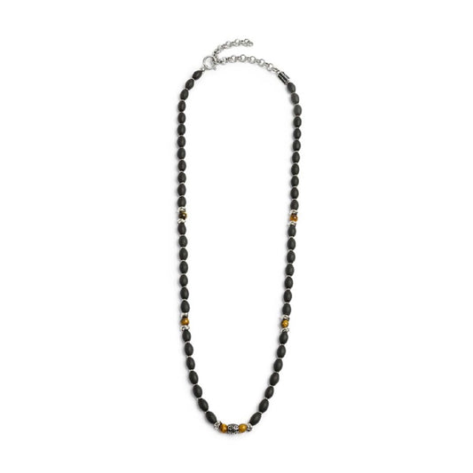Collana Marlù in acciaio onice nera e sfere occhio di tigre MISURA UNICA