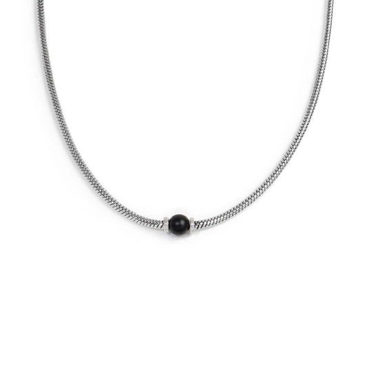 Collana uomo catena snake Marlù in acciaio con sfera onice MISURA UNICA