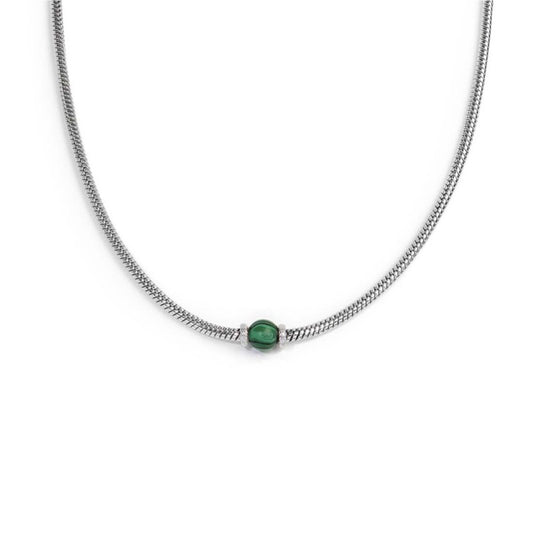 Collana uomo catena snake Marlù in acciaio con malachite MISURA UNICA