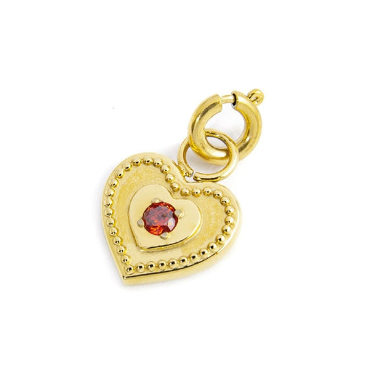 Charm Marlù realizzato acciaio oro cuore cristallo rosso MISURA UNICA