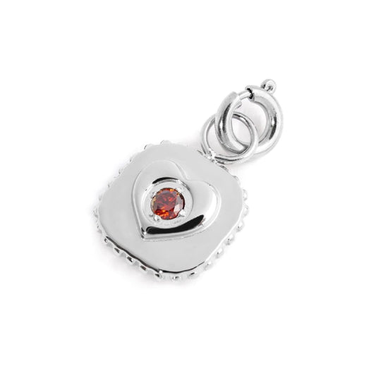 Charm quadrato Marlù in acciaio con cristallo rosso MISURA UNICA