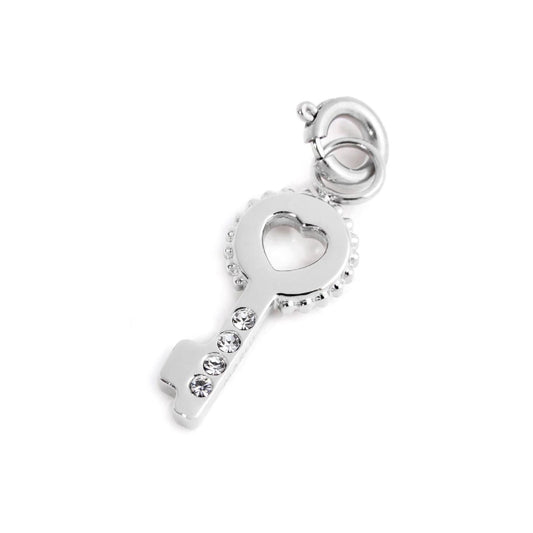 Charm Marlù realizzato in acciaio con chiave e cristalli MISURA UNICA