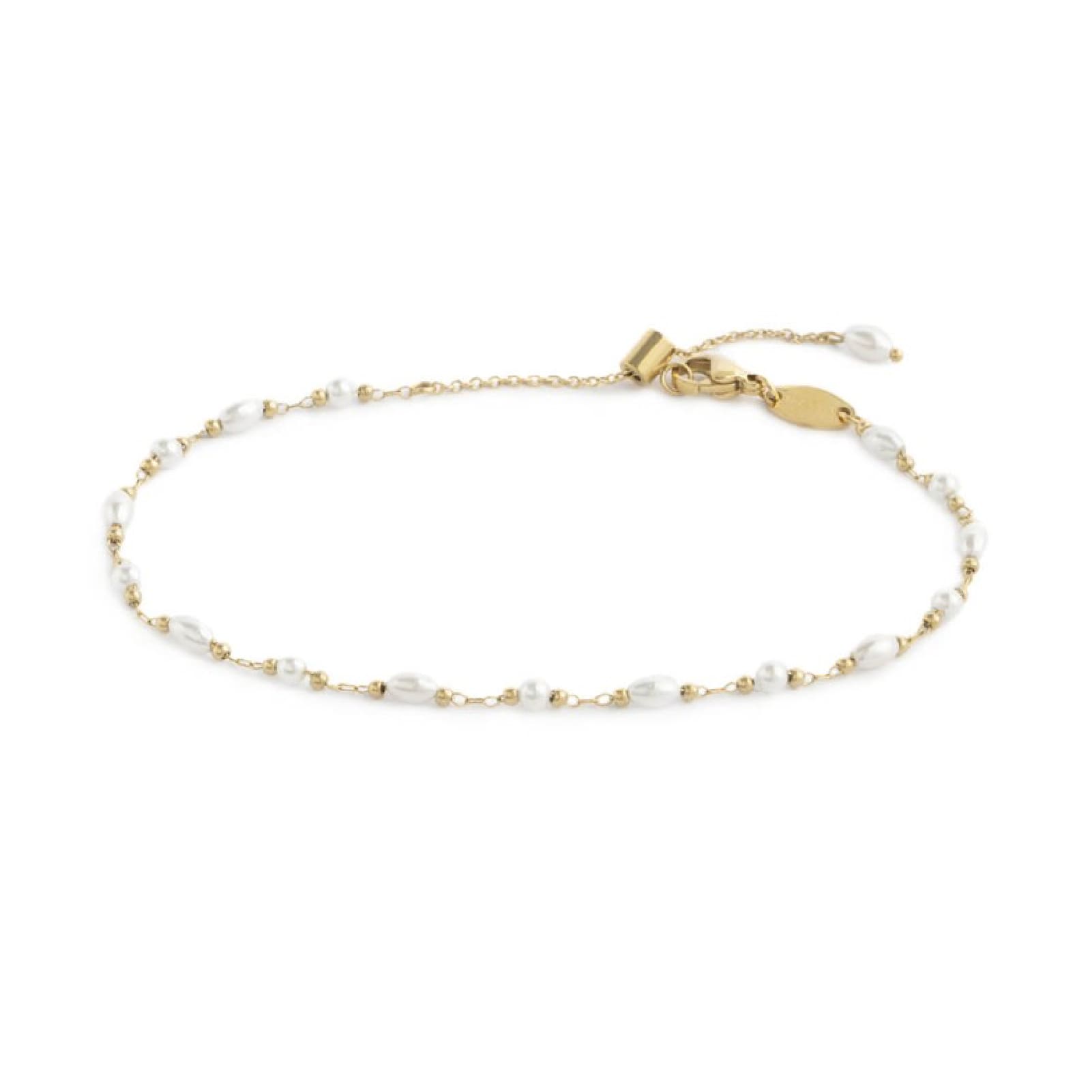 Cavigliera Marlù catena in acciaio dorato e perle passanti MISURA UNICA