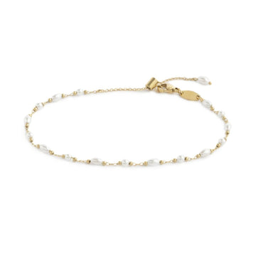 Cavigliera Marlù catena in acciaio dorato e perle passanti MISURA UNICA