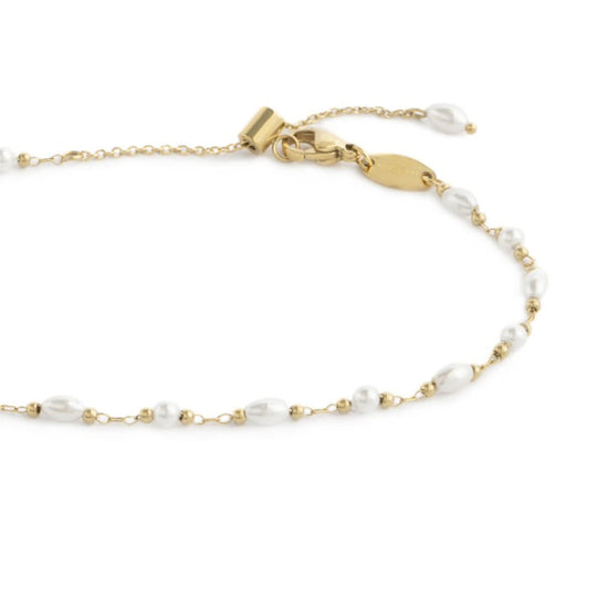 Cavigliera Marlù catena in acciaio dorato e perle passanti MISURA UNICA