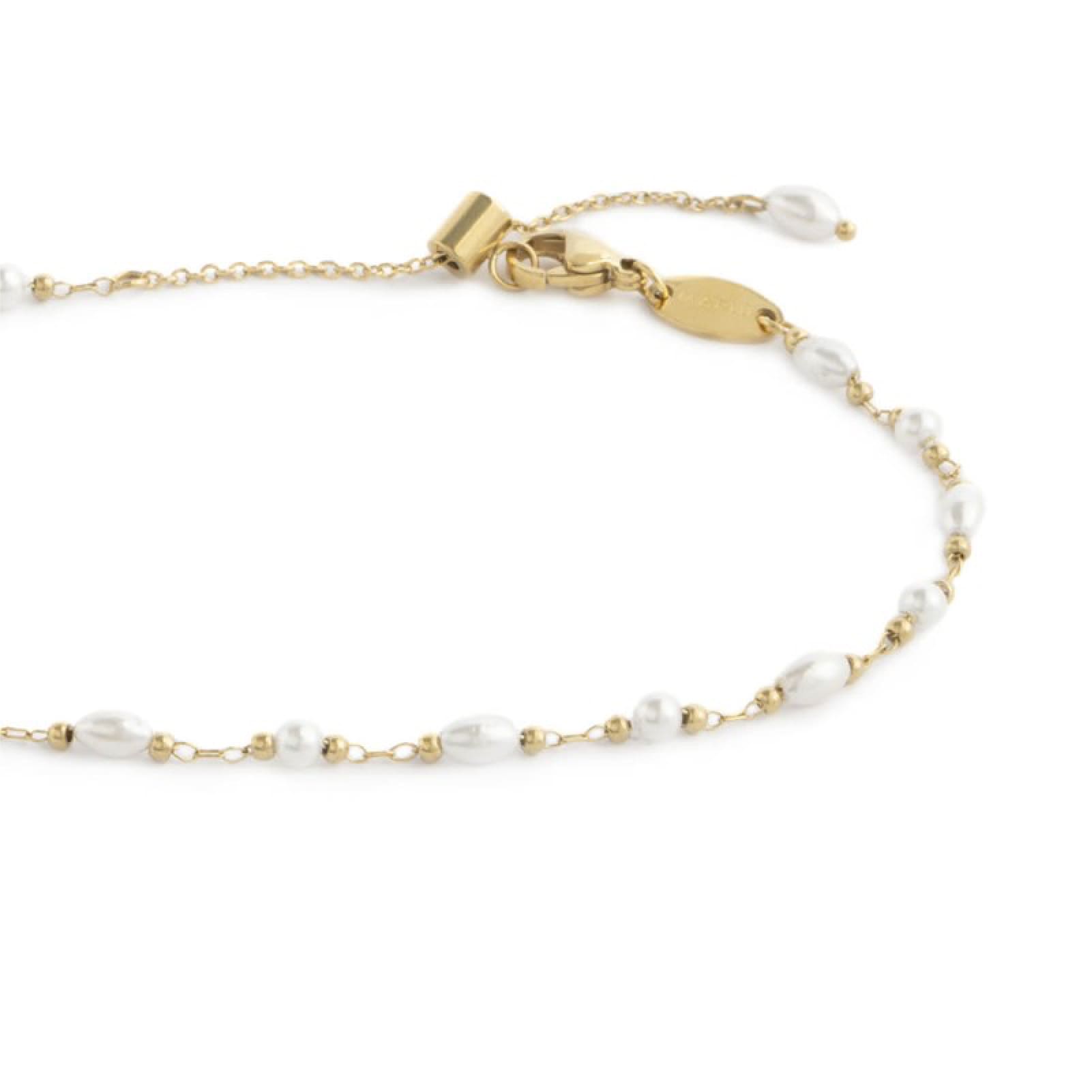 Cavigliera Marlù catena in acciaio dorato e perle passanti MISURA UNICA