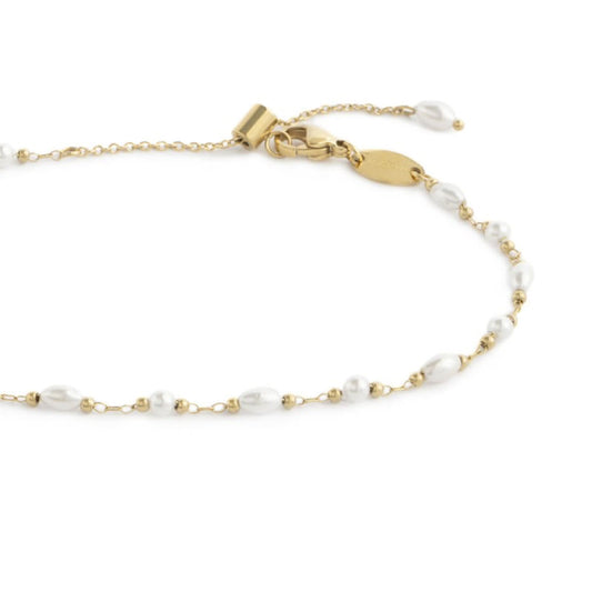 Cavigliera Marlù catena in acciaio dorato e perle passanti MISURA UNICA