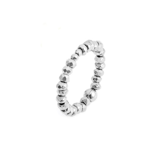 Anello elastico Marlù con sfere sfaccettate in ematite M regolabile dalla 14 alla 18