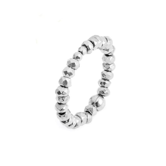 Anello elastico Marlù con sfere sfaccettate in ematite S regolabile dalla 11 alla 15
