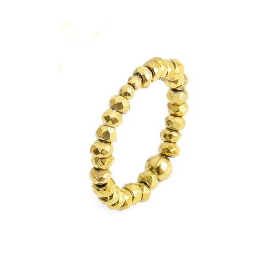Anello elastico Marlù con sfere sfaccettate in ematite oro M regolabile dalla 14 alla 18