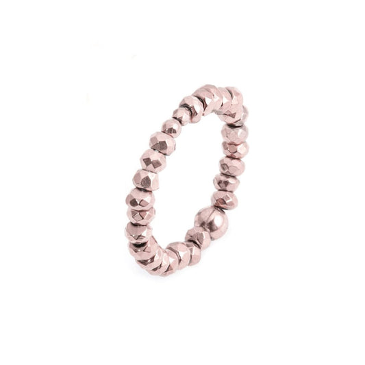 Anello elastico Marlù con sfere sfaccettate in ematite rosé S regolabile dalla 11 alla 15