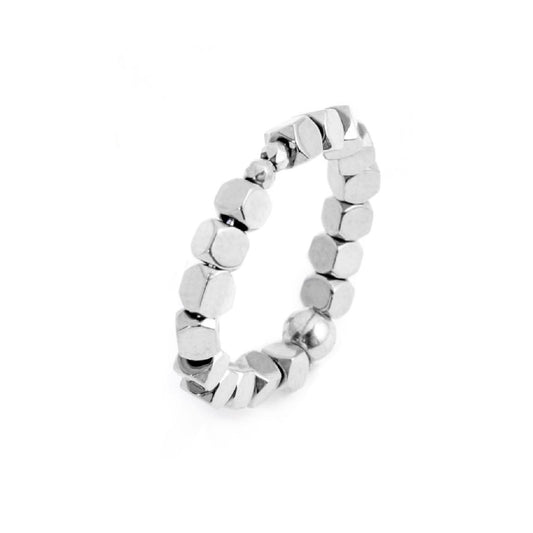Anello elastico Marlù composto da cubi in ematite rodiata M regolabile dalla 14 alla 18