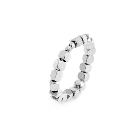 Anello elastico Marlù composto da cubi in ematite rodiata S regolabile dalla 11 alla 15
