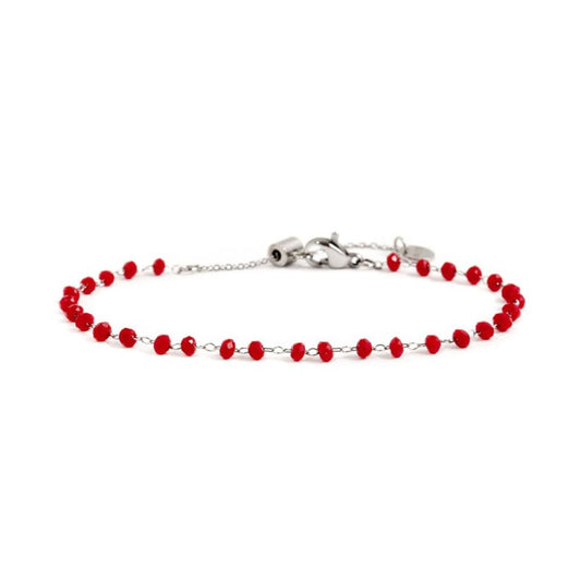 Bracciale Marlù con piccole sfere rosse in acciaio rodiato Regolabile 15-19 cm