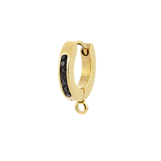 Mono orecchino 11mm Marlù in acciaio oro cristalli neri MISURA UNICA