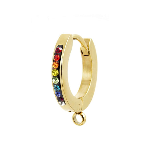 Orecchino 13mm Marlù acciaio oro cristalli multicolor MISURA UNICA