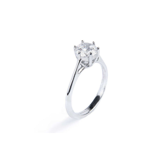 Anello solitario Marlù in acciaio con zircone bianco 6,25 mm 10