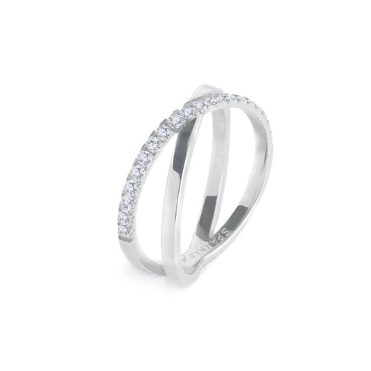 Anello donna Marlù in acciaio incrociato con zirconi bianchi 10