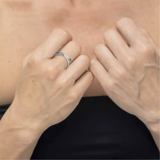 Anello donna Marlù in acciaio incrociato con zirconi bianchi 10