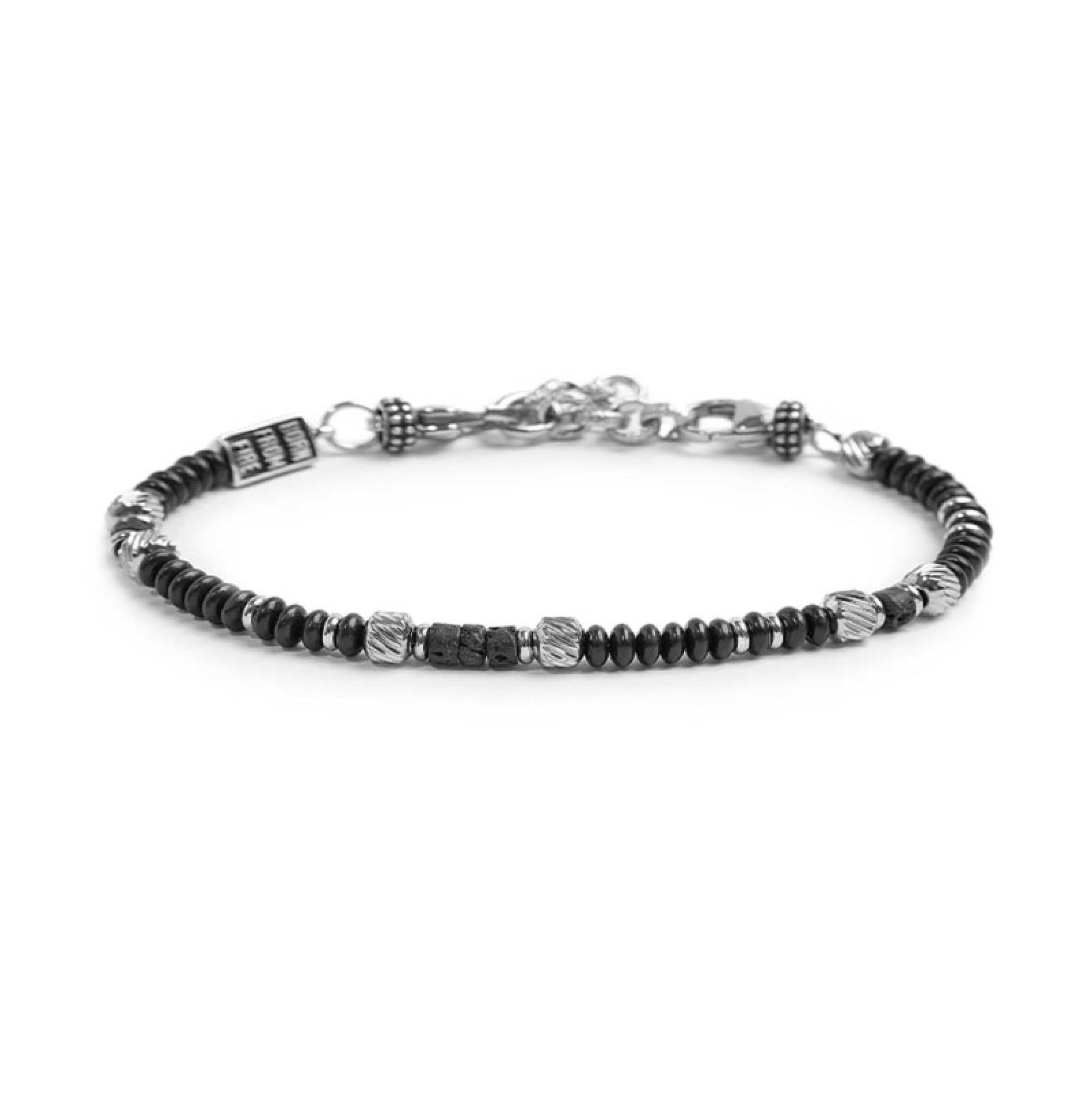 Bracciale donna in pietra lavica nera 4 mm e charm cuore Bracciale donna in pietra lavica nera 4 mm e charm cuore