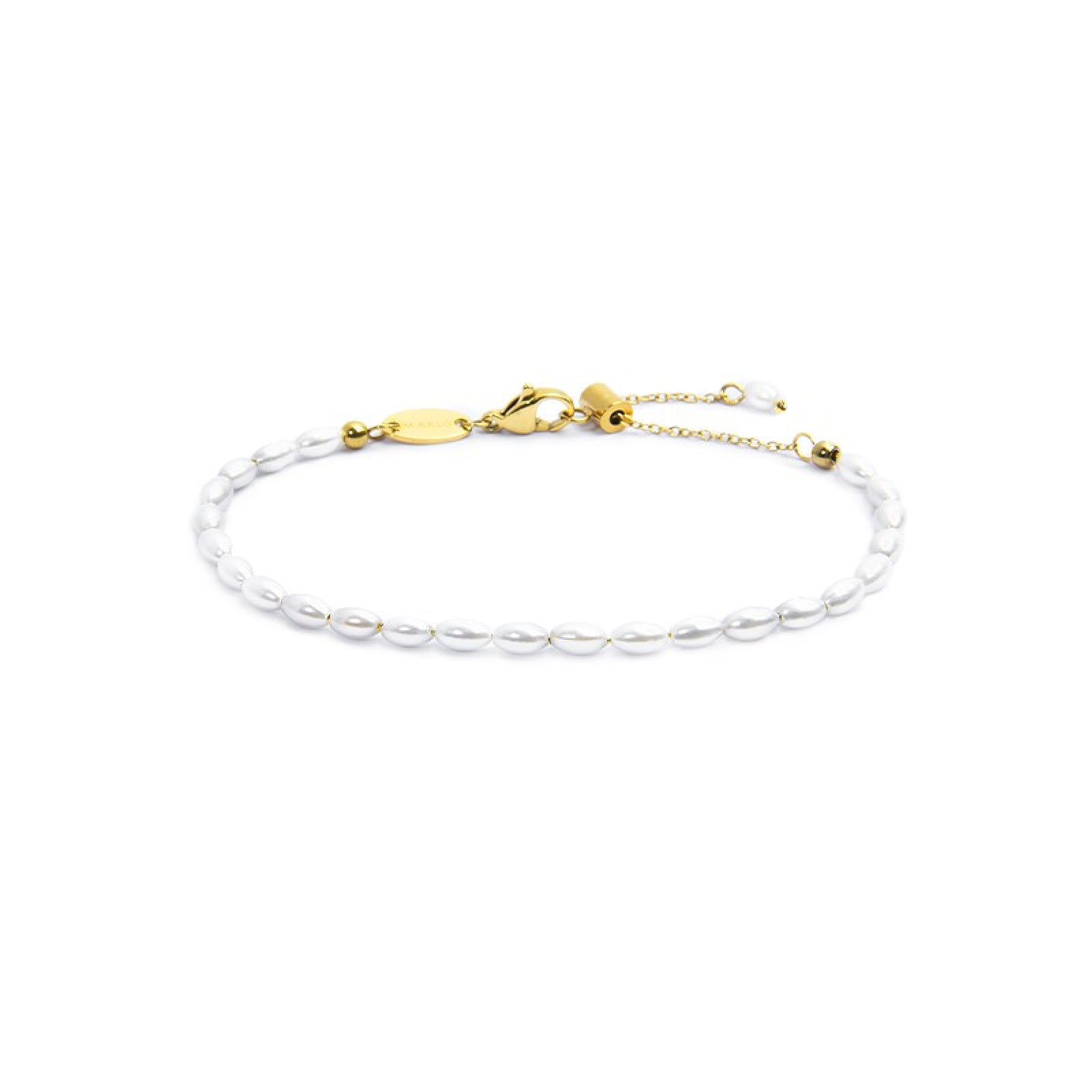Bracciale catena da donna Marlù in acciaio dorato perle ovali Regolabile dalla 15 alla 19