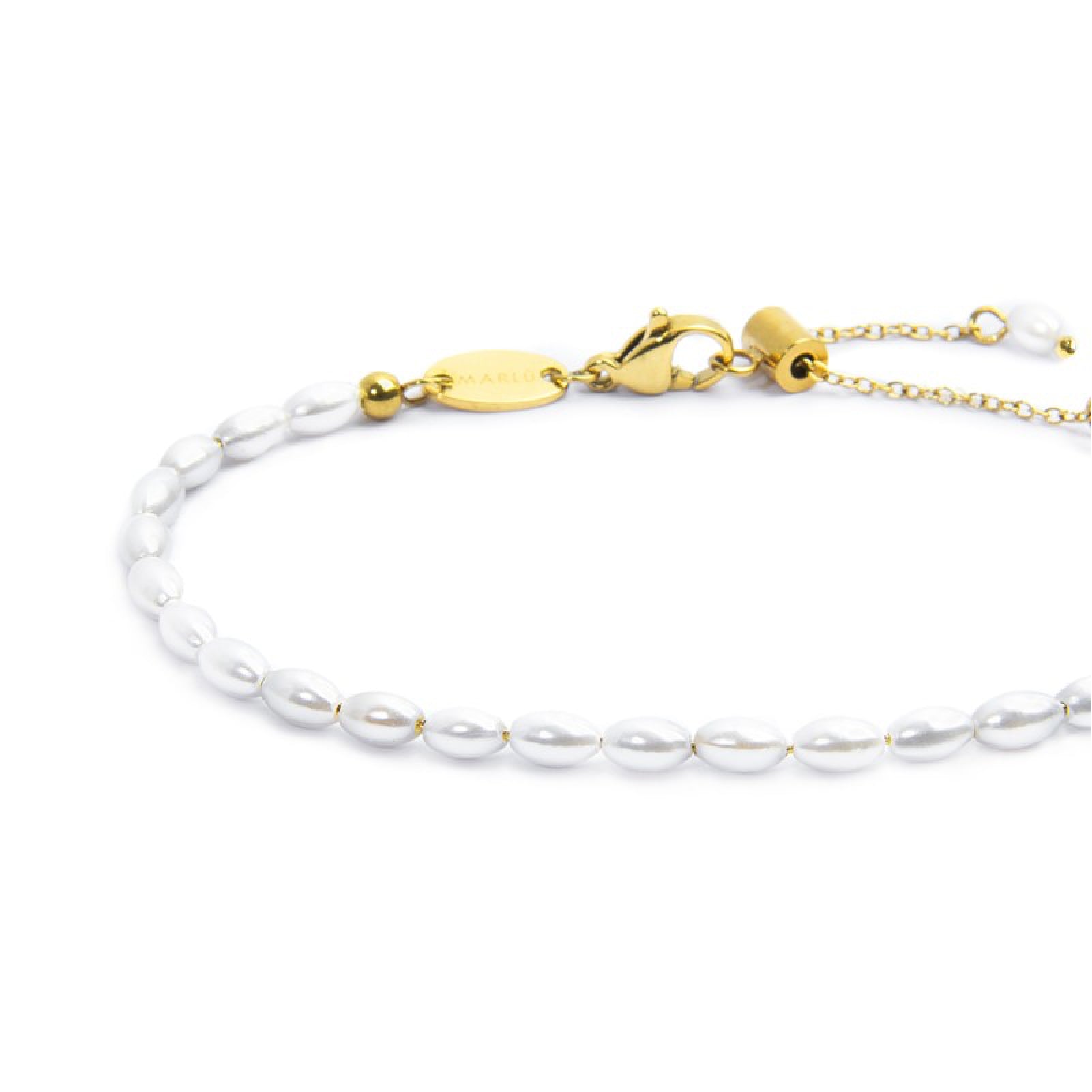 Bracciale catena da donna Marlù in acciaio dorato perle ovali Regolabile dalla 15 alla 19