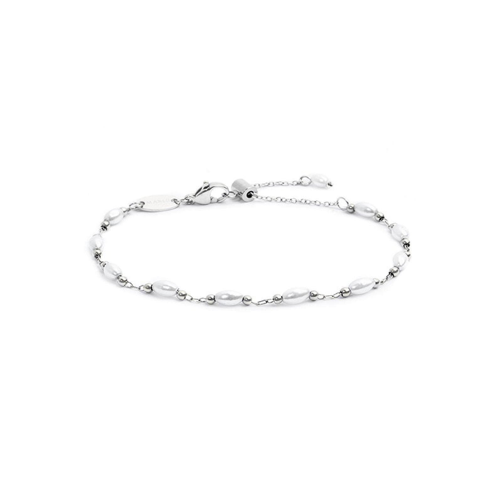Bracciale catena da donna Marlù in acciaio con pallini e perle Regolabile dalla 15 alla 19