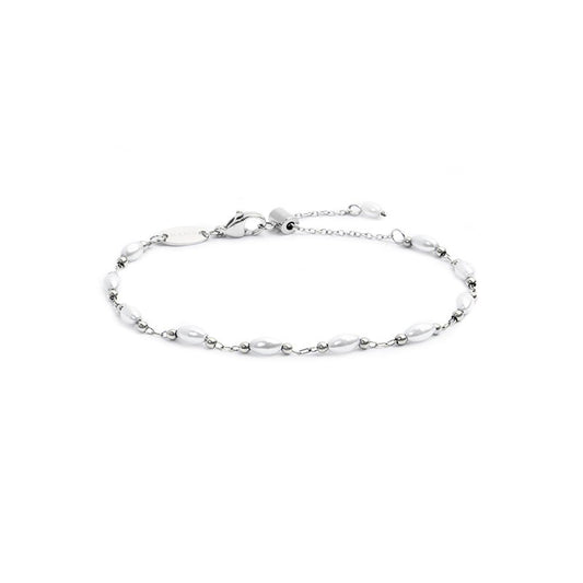 Bracciale catena da donna Marlù in acciaio con pallini e perle Regolabile dalla 15 alla 19