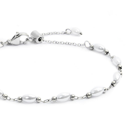 Bracciale catena da donna Marlù in acciaio con pallini e perle Regolabile dalla 15 alla 19