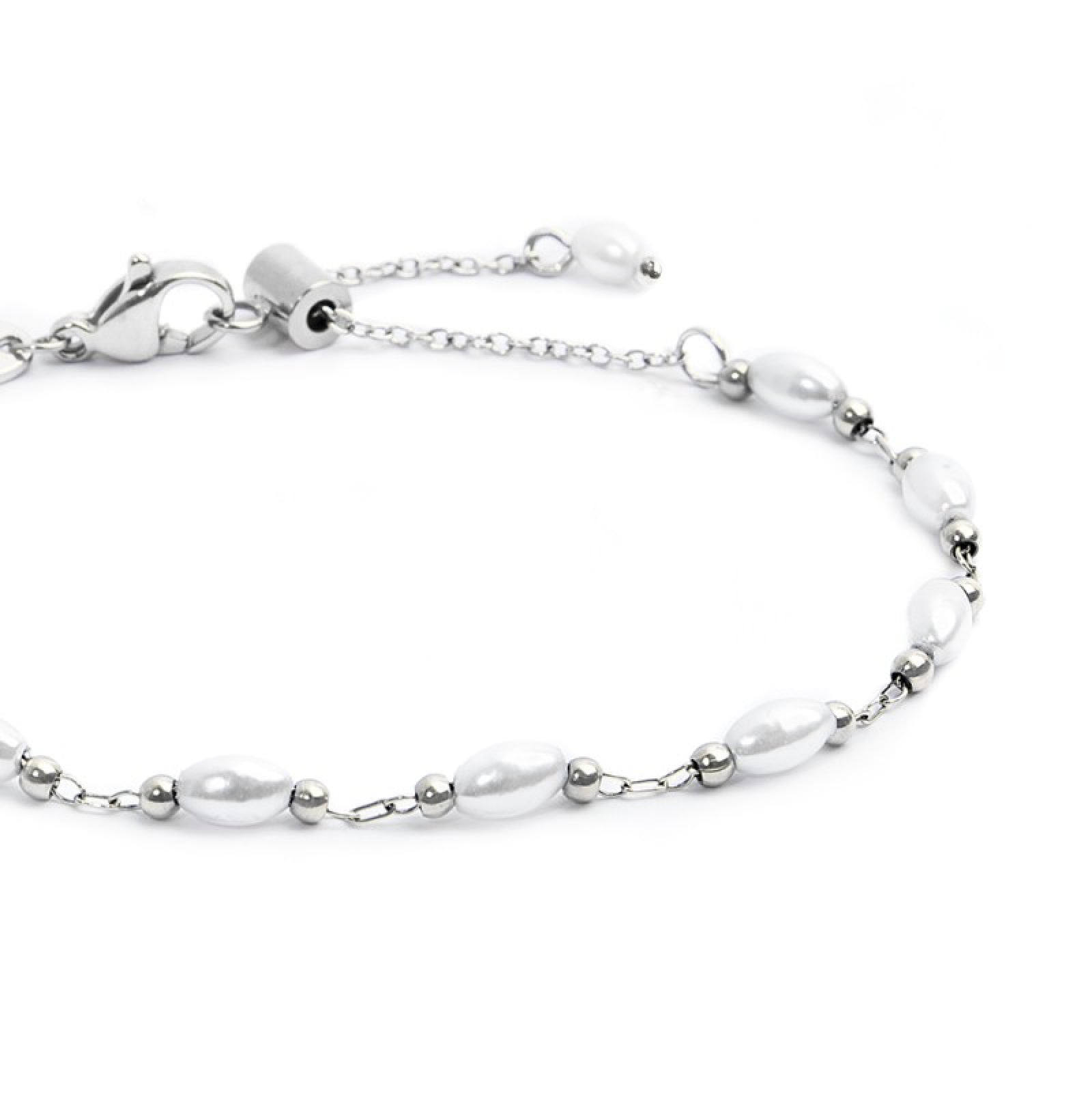 Bracciale catena da donna Marlù in acciaio con pallini e perle Regolabile dalla 15 alla 19