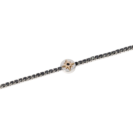 Bracciale tennis Mabina Uomo con zirconi neri e rosa dei venti Regolabile 18,5-20,5 cm