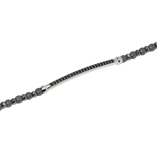 Bracciale catena Mabina uomo in argento con ematite e zirconi Regolabile 19-21 cm