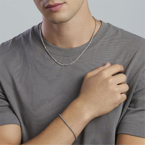 Bracciale Mabina catena bizantina in argento rodiato da uomo Regolabile 19-21 cm