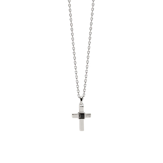 Collana Mabina Uomo in argento 925 con croce e zircone nero MISURA UNICA