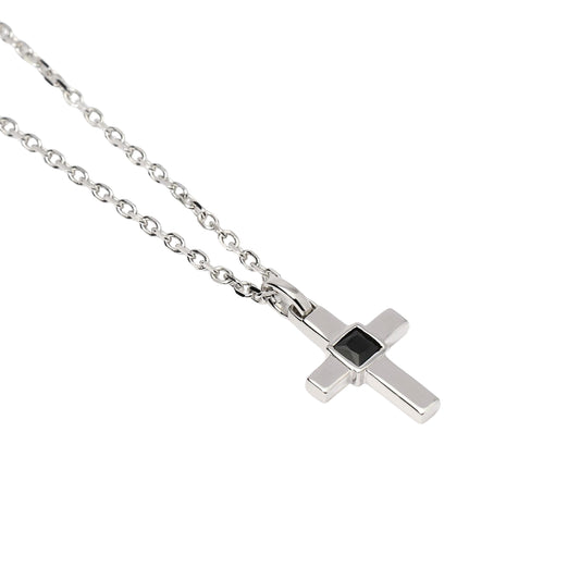 Collana Mabina Uomo in argento 925 con croce e zircone nero MISURA UNICA