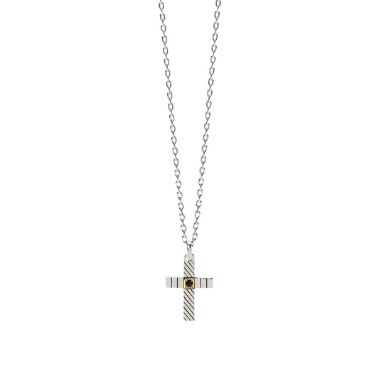 Collana Mabina catena croce in argento con oro 18K e zircone MISURA UNICA