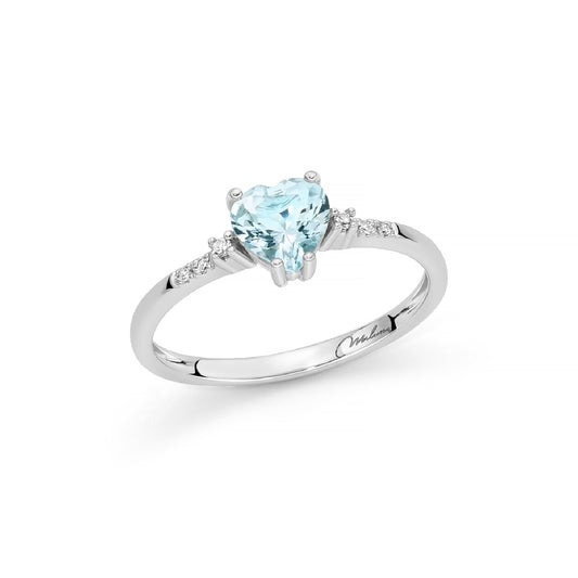 Anello Miluna acquamarina a cuore, diamanti e oro bianco SU MISURA