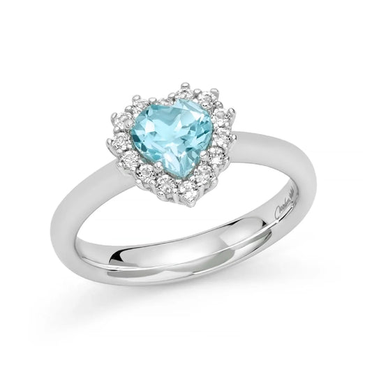 Anello Miluna argento cuore piccolo topazio azzurro e bianco 12