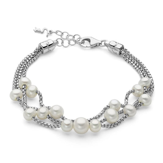 Bracciale Miluna Miss Italia in argento a tre fili con perle Regolabile 16,5-19,5 cm