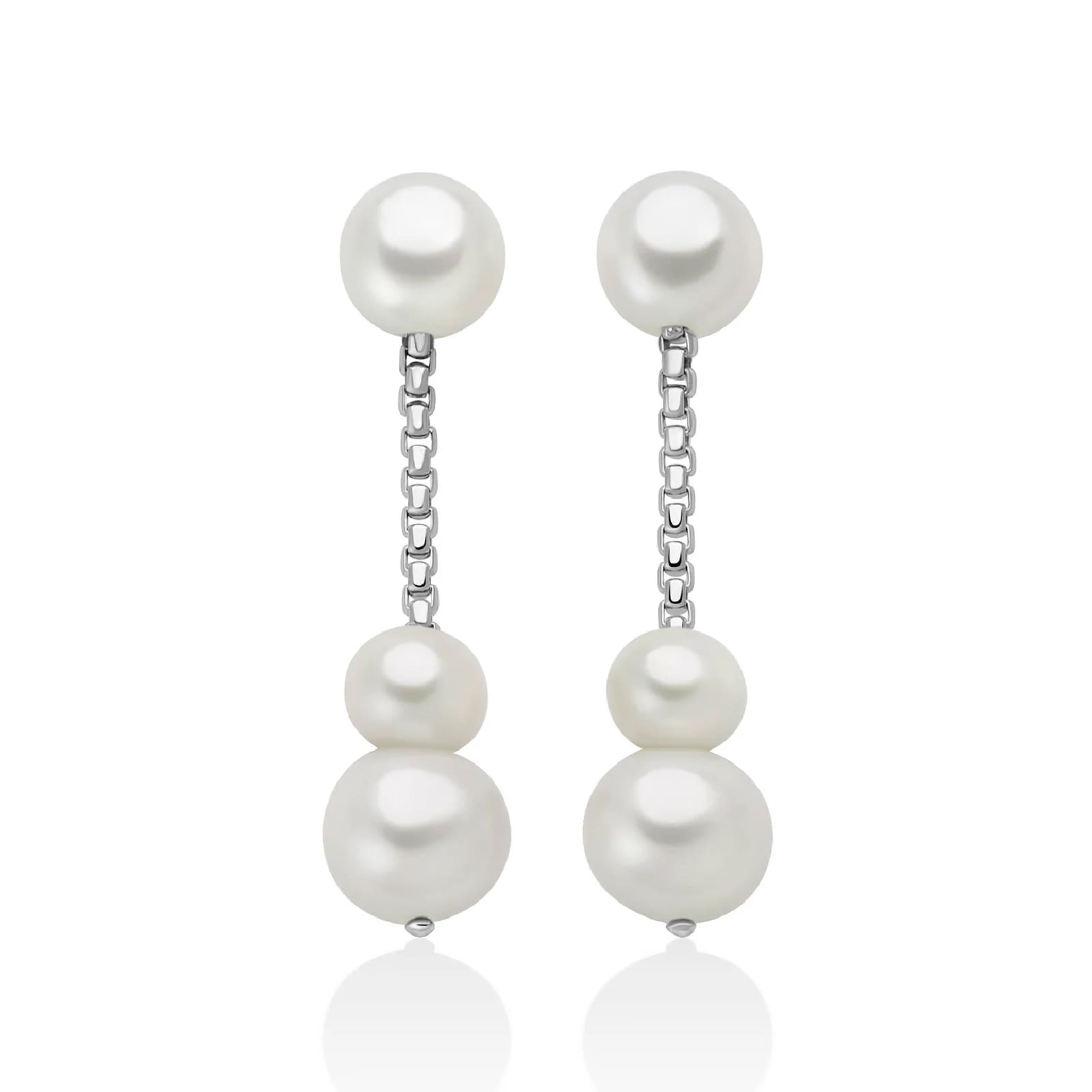 Orecchini pendenti Miluna Miss Italia in argento tre perle MISURA UNICA