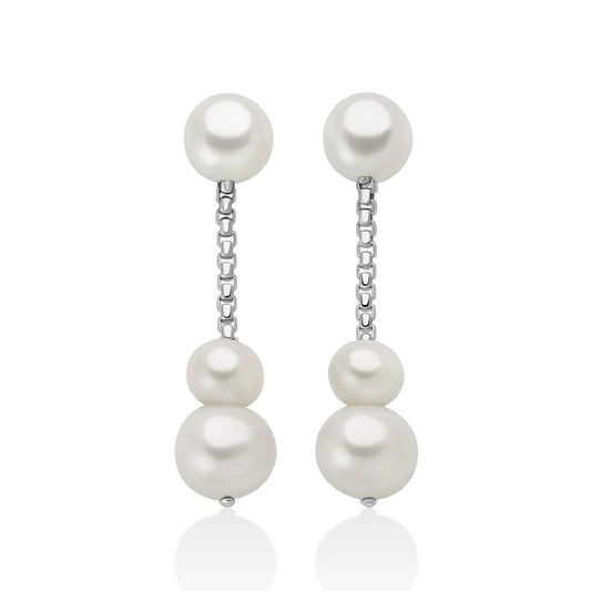 Orecchini pendenti Miluna Miss Italia in argento tre perle MISURA UNICA