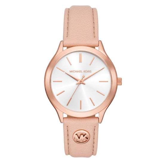 Orologio donna Michael Kors Slim Runway in acciaio rosé e pelle bianca 38mm MK7467-1