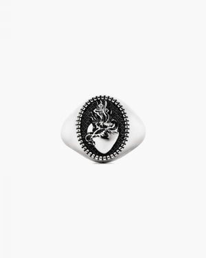 Anello chevalier ovale della collezione Nove25 Traditional da donna in argento 925 brunito con cuore sacro N25ANE00089