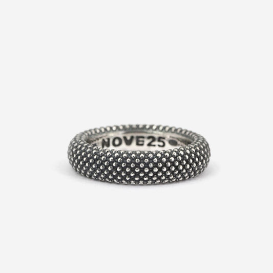 Anello fascia piccola Nove25 Puntinati unisex in argento brunito e piccole sfere N25ANE00116-1