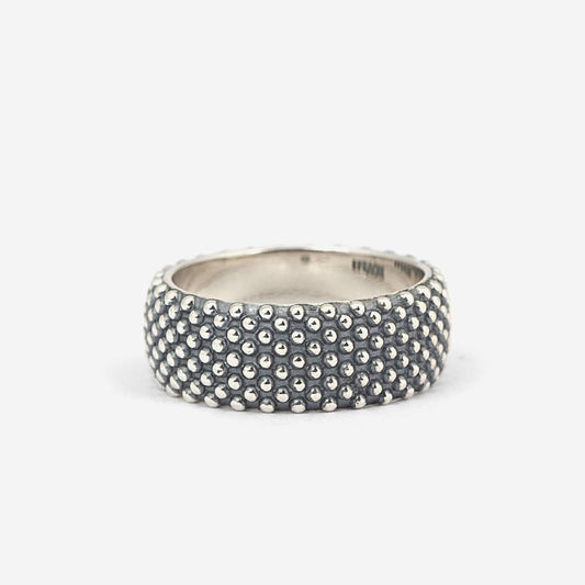 Anello fascia media Nove25 Puntinati unisex in argento brunito e piccole sfere N25ANE00117-1