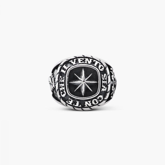 Anello chevalier unisex in argento Nove25 Traditional rosa dei venti nave e ancore N25ANE00169-1